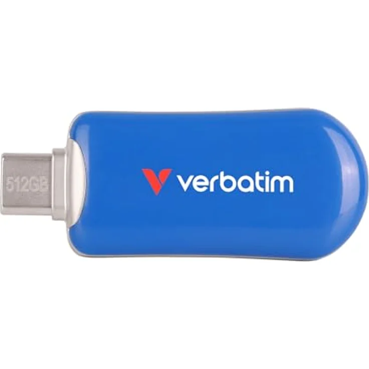 Verbatim Plectra USB-C Stick 512 GB, 3.2 Gen 1 Flash Drive mit bis zu 100 MB/s, kompakter Speicherstick für iPad, iPhone, Smartphone, Laptop und PC, blau – Bild 1