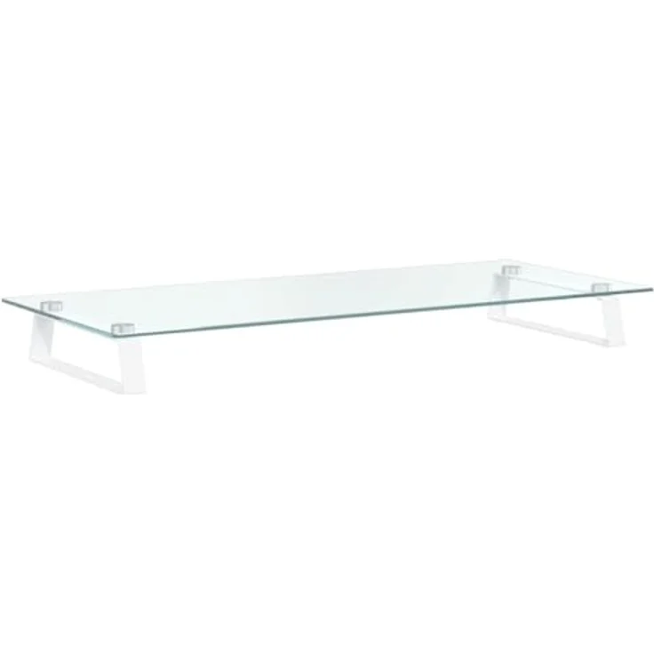 vidaXL Monitorständer, Monitorerhöhung aus Hartglas und Metall, ergonomisch mit Stauraum, Weiß 80x35x8cm – Bild 1