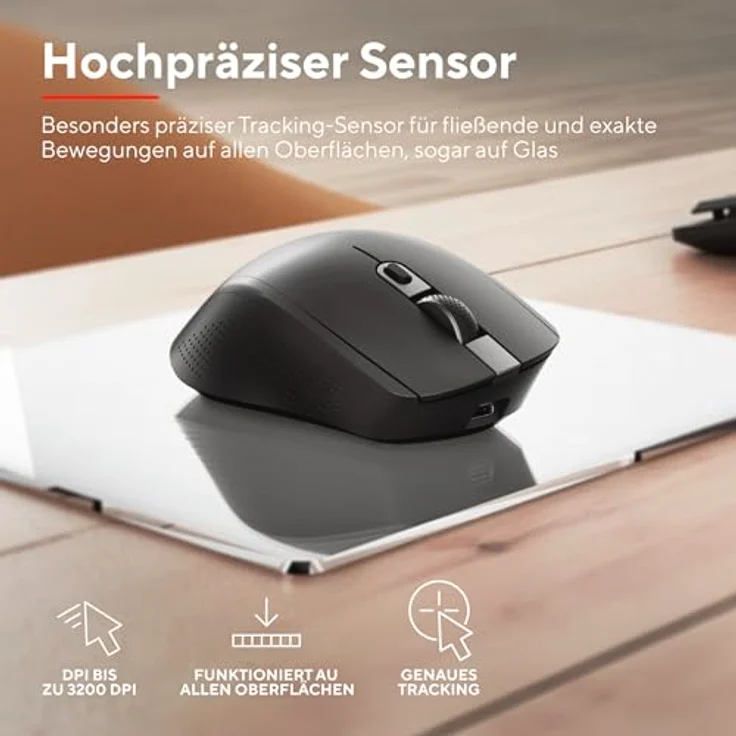 Trust Ozaa+ Kabellose Maus Bluetooth + 2.4GHz, Programmierbare Mehrgeräte Funkmaus, Seitliches Mausrad, 60% Recyclingkunststoff Wiederaufladbare Leise Bluetooth Maus Laptop Computer Mac, Schwarz – Bild 4