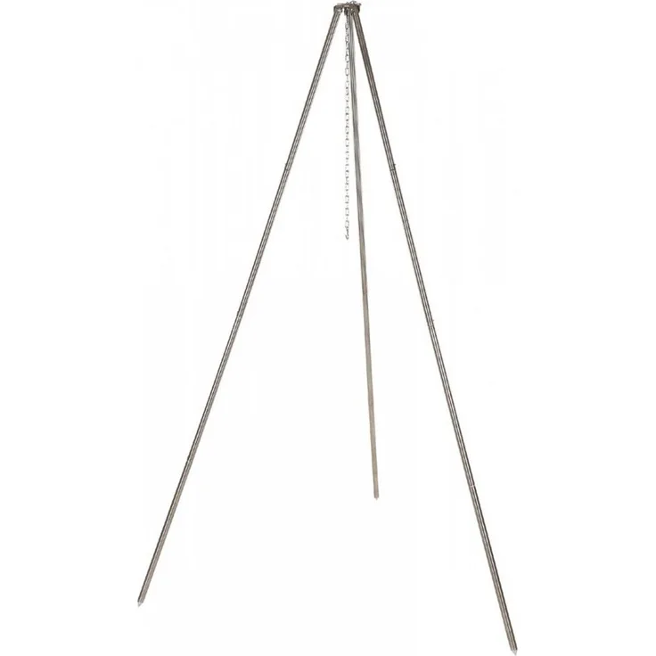 FoxOutdoor 33630, Dreibeinstativ aus Edelstahl, Höhe bis 1,9 m, silber, mit Kette und Haken