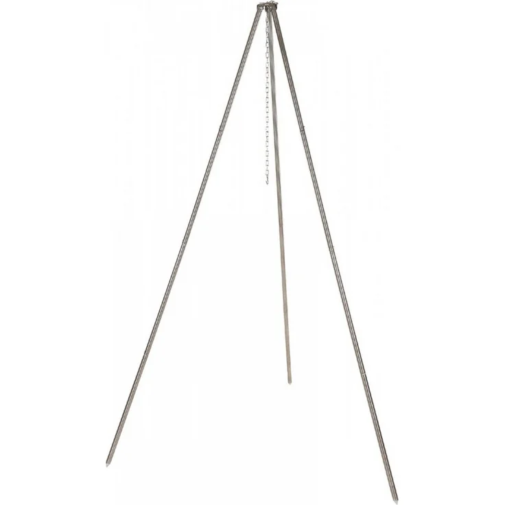 FoxOutdoor 33630, Dreibeinstativ aus Edelstahl, Höhe bis 1,9 m, silber, mit Kette und Haken