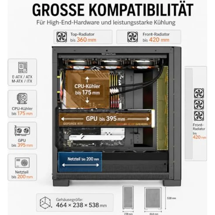 darkFlash AIRNOVA BLK +3F, Big-Tower Computergehäuse mit 3x 120-mm-Lüftern und USB-Typ-C-Anschluss, schwarz – Bild 3