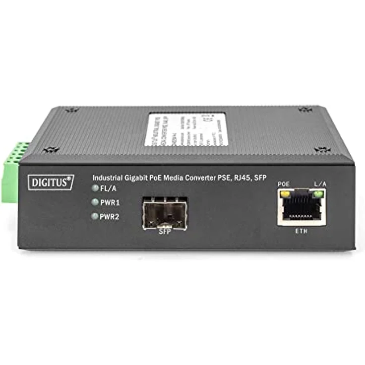 DIGITUS DIN-Rail Medienkonverter - SFP Port - Gbit Ethernet - RJ45 / SFP 1000Base-X - Mit PoE-Injektor - Schwarz – Bild 4