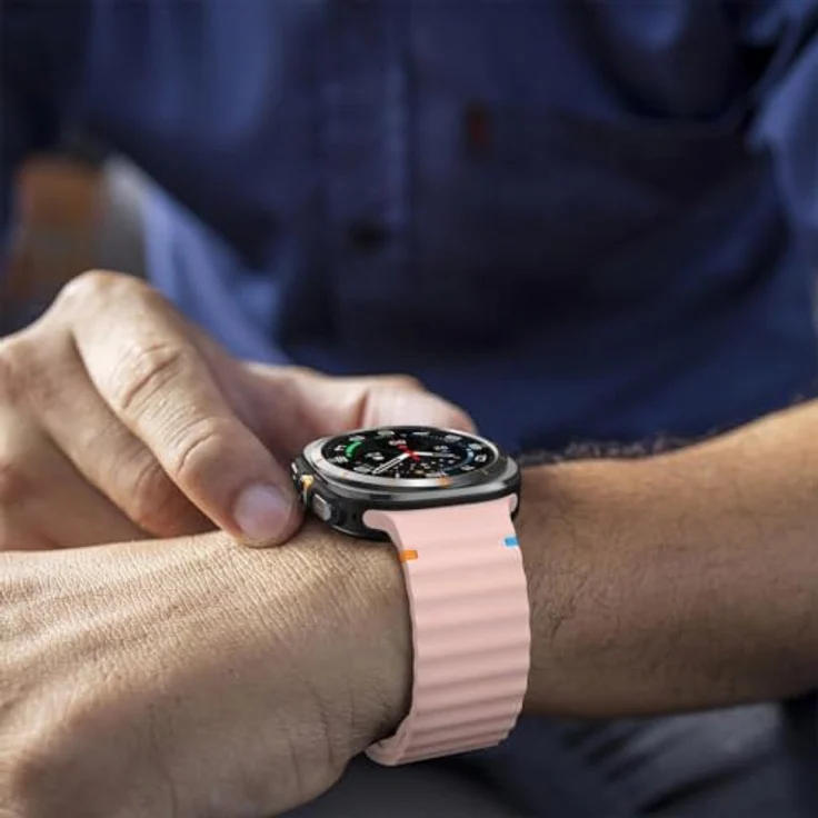 Wigento Silikon Smartwatch-Armband für Samsung Galaxy Watch 9 / 8 / 8 Classic, L, rosa, mit Wellenstruktur und Schnellverschluss – Bild 5