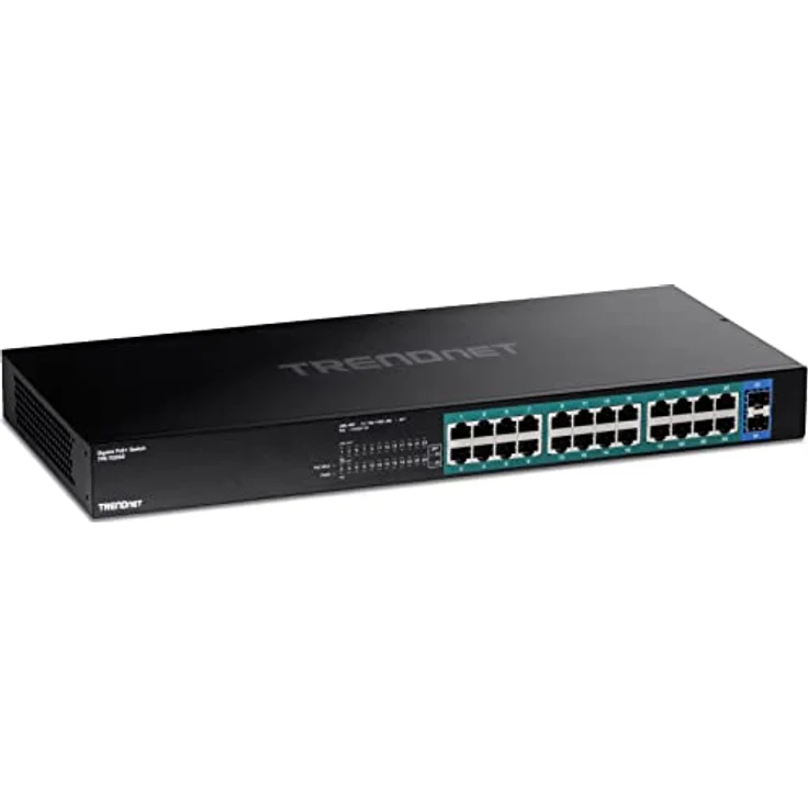 TRENDnet TPE-TG262 26-Port-Gigabit-PoE+-Switch, 24 x 30-W-PoE+-Ports, 2 Gigabit-SFP-Steckplätze, 380-W-PoE-Budget, 52-Gbit/s-Switching-Kapazität, 1 HE 19-Zoll-Rack-montierbar, Schwarz – Bild 1