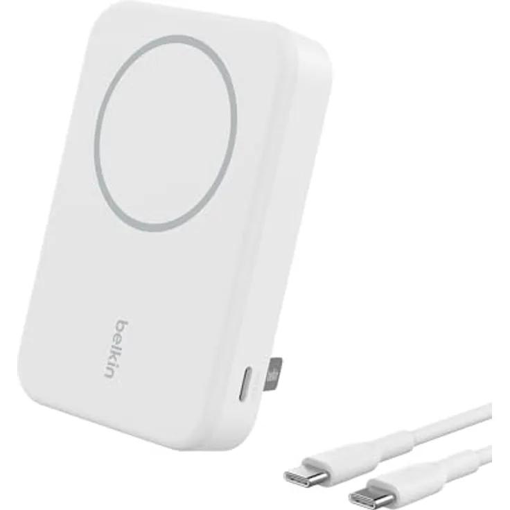 Belkin BoostCharge Pro kabellose Powerbank 10.000 mAh mit Qi2, MagSafe-kompatibles tragbares Ladegerät – für iPhone 15, 15 Plus, 15 Pro, 15 Pro Max, iPhone 14 usw. – Weiß