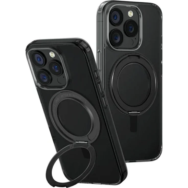 UNIQ Swivix 360 Rotating Kickstand Case für iPhone 16 Pro - Schwarz, robust mit drehbarem Standfuß und magnetischer Halterung