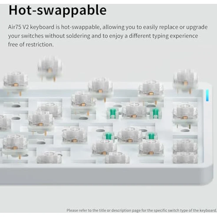 nuphy Air75 V2 Kabellose mechanische Tastatur, 84 Tasten RGB Hot-Swap, Bluetooth 5.1, 2.4G, kabelgebunden-White Gateron Aloe Switch – Bild 5
