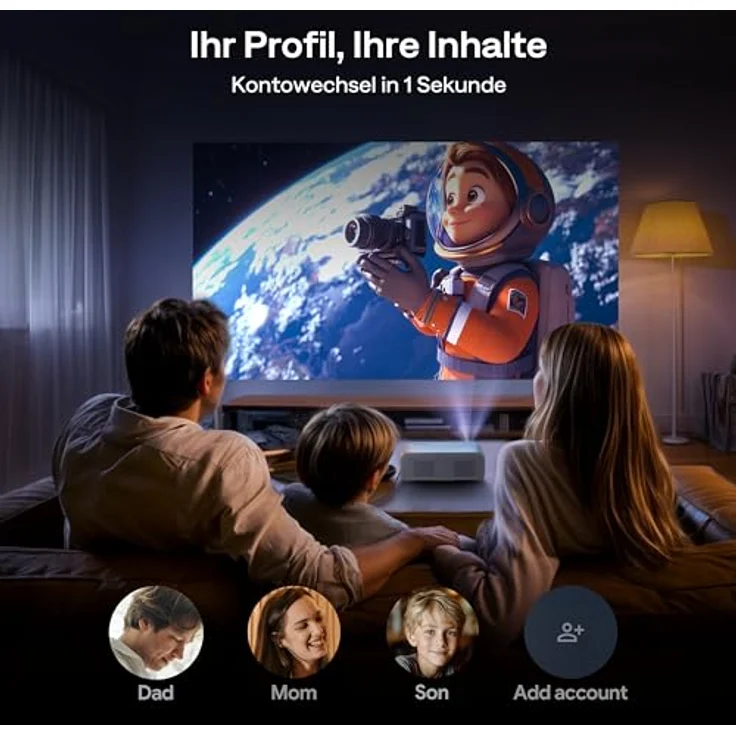 Aurzen Eazze D1G Beamer, 4K Smart Projektor mit Google TV, Autofokus, Trapezkorrektur, DoIby Audio, WiFi & Bluetooth, Weiß – Bild 3