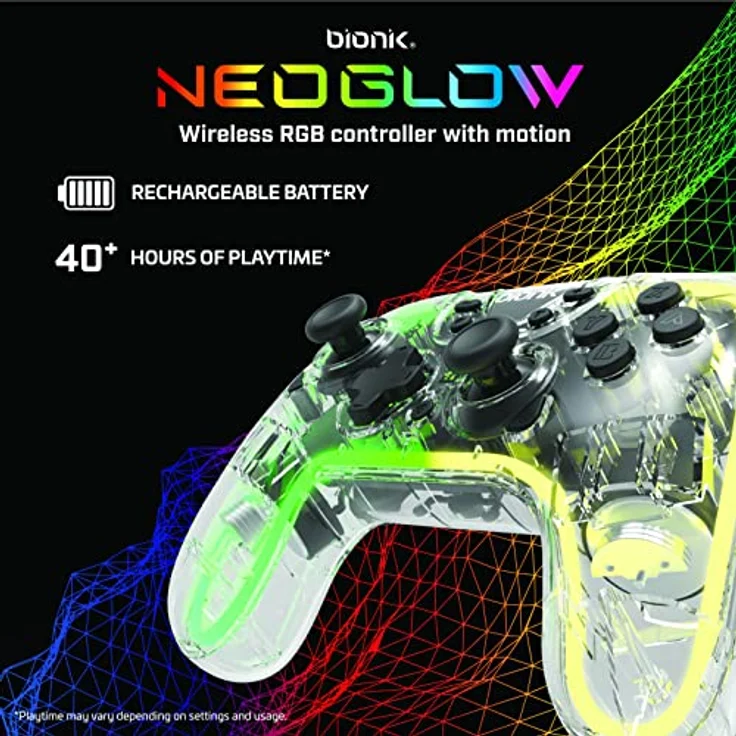 BIONIK Neoglow Switch Wireless Controller Gamepad, kabellos für Android, Nintendo Switch, PC, transparent mit Turbo-Taste – Bild 5