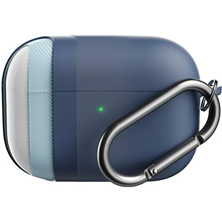 KeyBudz AirPods Pro Hülle Hybrid Shell Serie mit Schlüsselanhänger, dreilagiger Schutz, staubabweisend (blau)