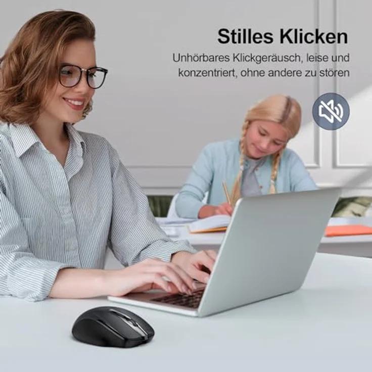 TECKNET Silent Kabellose Maus 4800 DPI, Wiederaufladbare Funkmaus mit 6 Tasten, 2,4 GHz, Schwarz – Bild 4