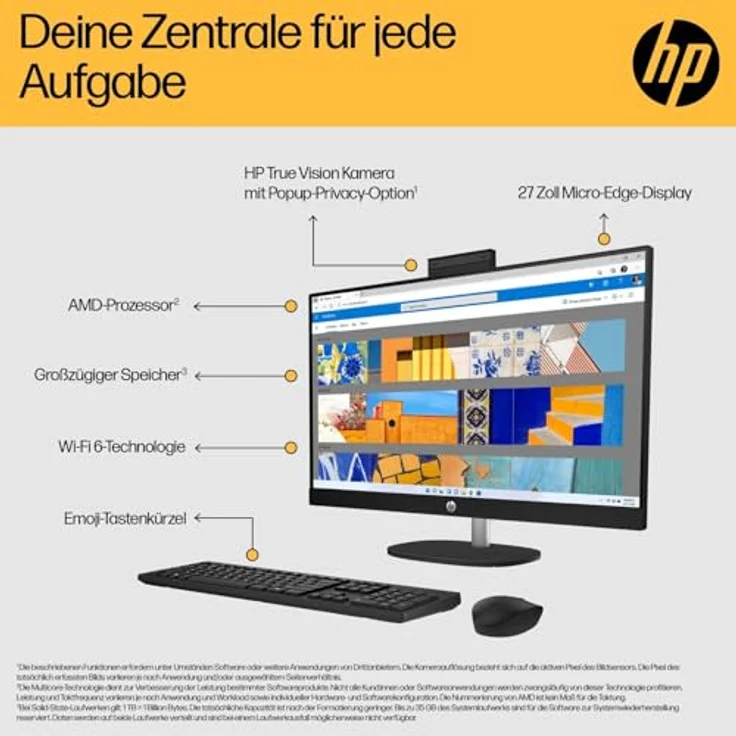 HP All-in-One 27-cr0501ng PC, 27 Zoll Full HD, AMD Ryzen 5, 8 GB RAM, 512 GB SSD, Windows 11 Home, weiß – Bild 4