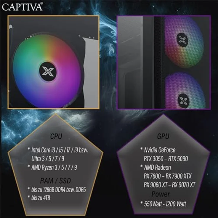 Captiva Highend Gaming R94-592, Desktop-PC mit AMD Ryzen 5 7600X, GeForce RTX 5070, 1000 GB SSD, 16 GB RAM – Bild 6
