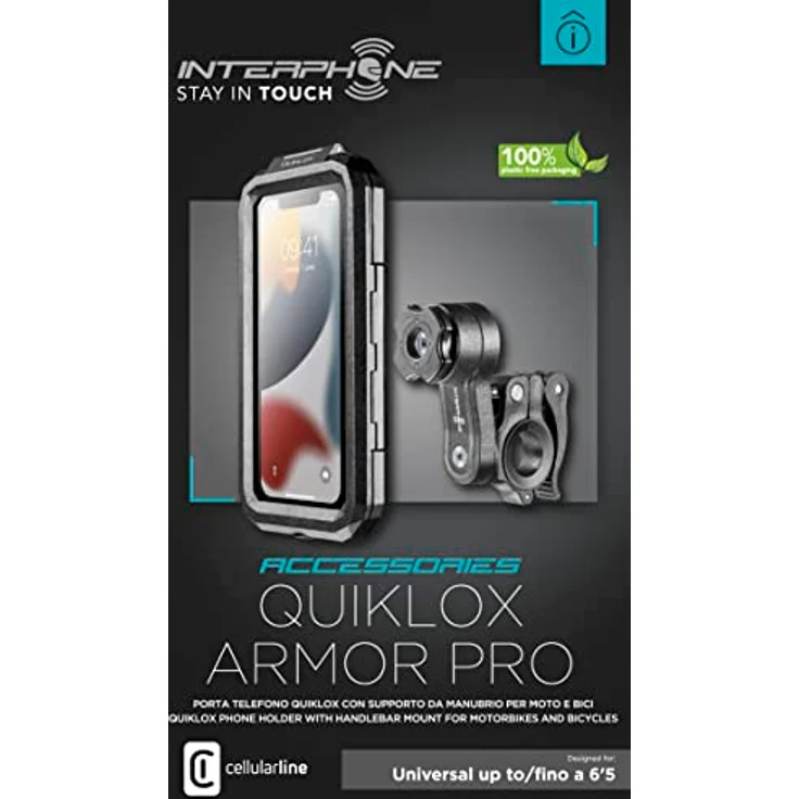 Interphone - QUIKLOX Modular System - 2 in 1 - Handyhalterung für Motorräder - Universelle wasserdichte Hartschale für Smartphones bis 6,5" - Lenkerhalterung inklusive – Bild 2