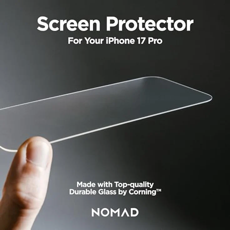 NOMAD Screen Protector für iPhone 17 und iPhone 17 Pro, Aluminium-Silikatglas, selbstklebend, kratzfest, ölabweisend, Face-ID kompatibel – Bild 5