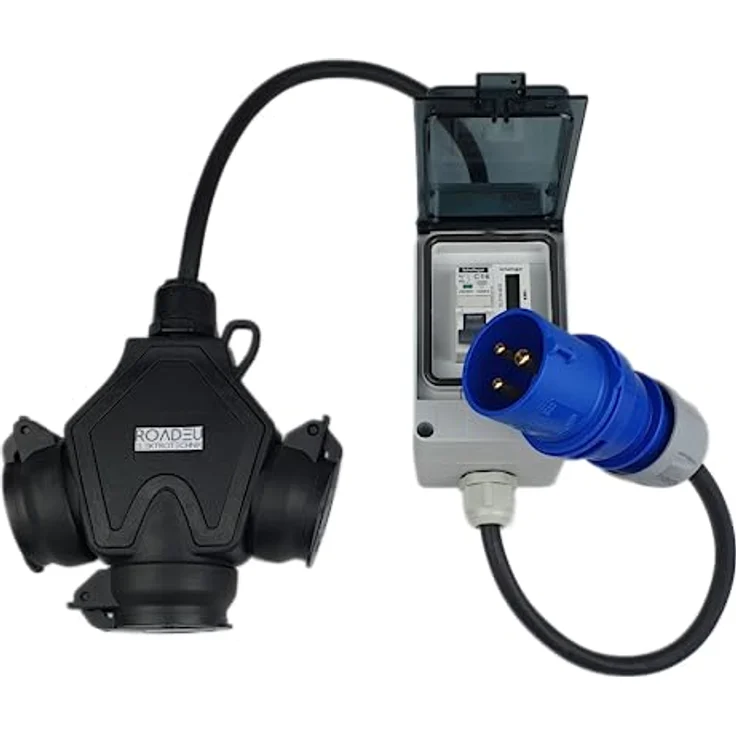 RoadEu - CEE Adapter mit Zähler und 1m Verlängerungskabel, 16A 3P auf Schuko Kupplung, IP44, Schwarz – Bild 4