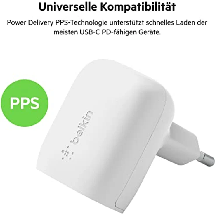 Belkin USB-C Power Delivery Schnellladegerät, Zertifiziert für PD 3.1 PPS, kompaktes Format iPhone 13, Pro, Max, Mini, iPad, Galaxy, Pixel und andere Geräte, 20W -Weiß, WCA006vfWH, 20-W – Bild 3