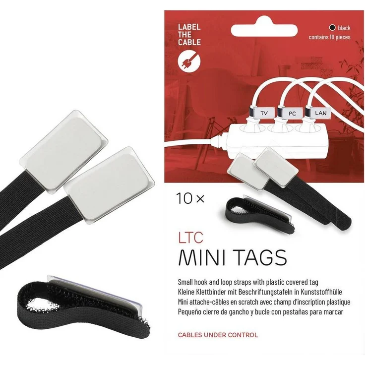 cemon Netzwerkschrank Label-the-cable, Kabelbeschriftung Klettbinder LTC MINI, schwarz, weiß oder gemischt (rot, gelb, blau)