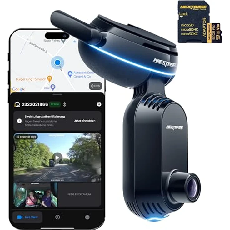 Nextbase® iQ 4K Smart HD Dash-Cam Auto mit 4G/LTE und GPS, 64GB Micro SD Card Bundle, 2160p Dash Cam mit Front- & Innensicht, 1440p Dash Cam 4K mit Smart Sense Parking, Emergency SOS, Roadwatch AI – Bild 1