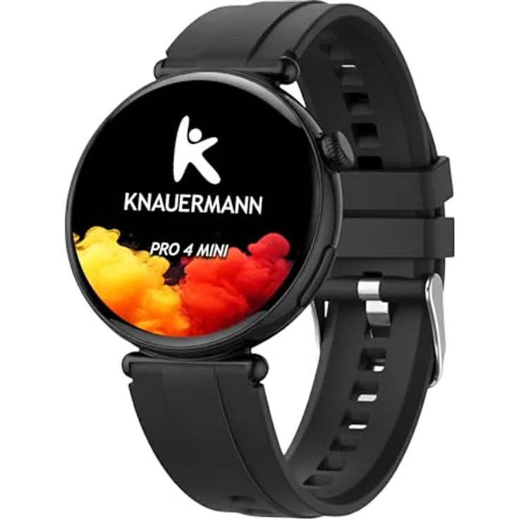 Knauermann PRO 4 MINI (2026) Rund Schwarz - EKG Gesundheitsuhr mit Blutdruck-, Puls- und Blutsauerstoffmessung, Schlafanalyse, Telefonie, IP67, 41 mm AMOLED-Display, Silikon Schwarz – Bild 1