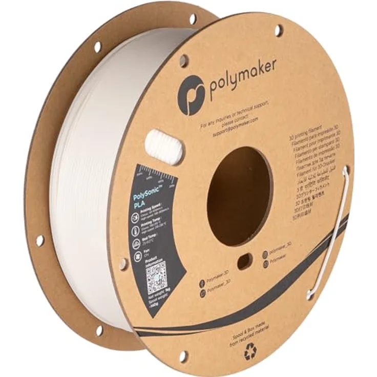 Polymaker PolySonic High Speed PLA, 1kg 3D-Druckmaterial mit schneller Extrusion und hoher Präzision, weiß