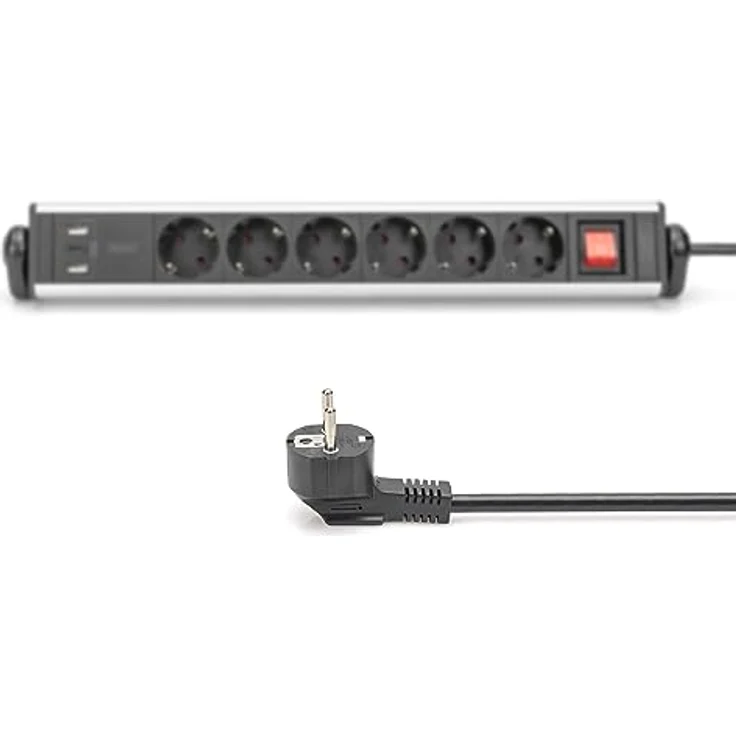 Digitus 6-fach Office-Steckdosenleiste, mit 3x USB-Ports, Überspannungsschutz, Aluminiumgehäuse – Bild 5
