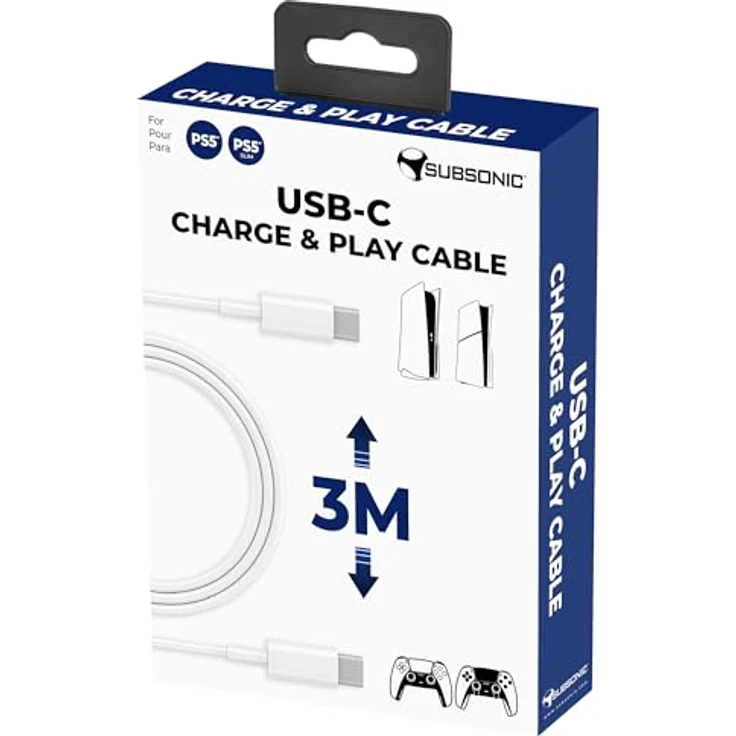 Subsonic SA5634, 3 m USB C Ladekabel für PS5-Controller, Weiß – Bild 5
