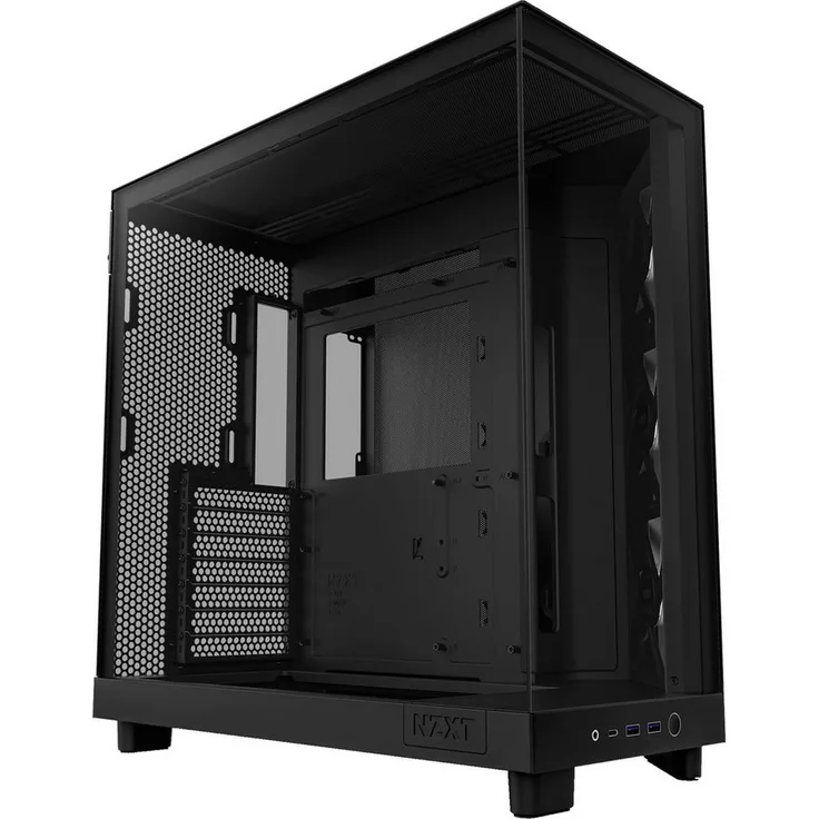 NZXT H6 Flow RGB PC-Gehäuse, innovatives Design mit Panorama-Glas und RGB-Lüftern, schwarz