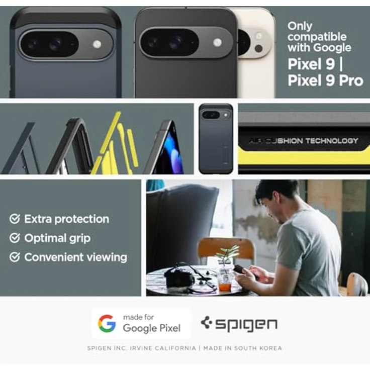 Spigen Tough Armor Hülle für Google Pixel 9 Pro und Pixel 9 [Made for Google] -Metal Slate, Doppelschichtige Schutzhülle mit Kickstand und Air Cushion Technologie – Bild 2