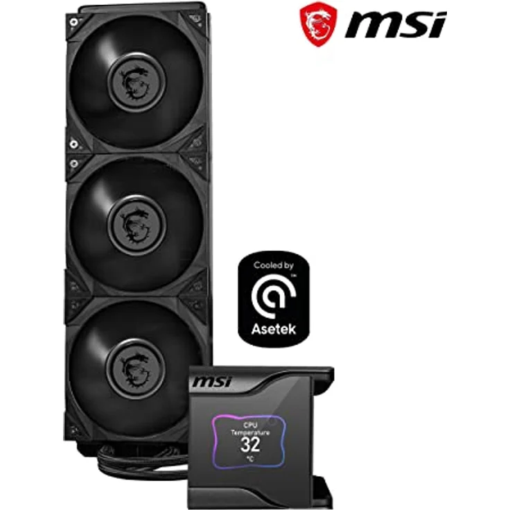MSI MEG CORELIQUID S360 AIO CPU-Wasserkühlung, 2.4 Zoll IPS Display, 7th Gen Asetek Pumpe, VRM Lüfter, 3x Silent Gale P12 Lüfter, verdampfungssichere Schläuche, MSI Center, AMD & Intel Kompatibel – Bild 2
