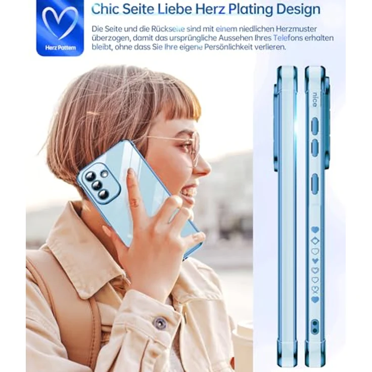 LeYi Handyhülle für Samsung Galaxy A56 5G, Cute Herz Muster TPU Silikon mit 2*Schutzfolie, Stoßfest, Kameraschutz, kratzfest, Blau – Bild 5