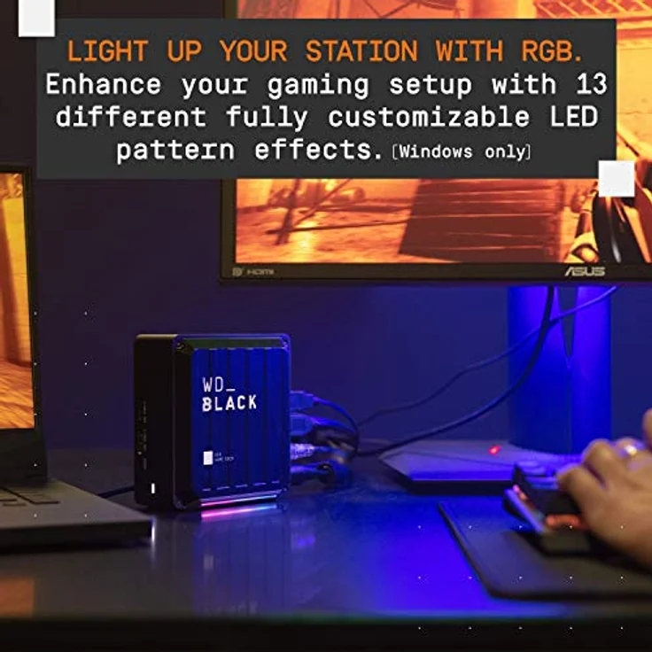 WD_BLACK D50 Game Dock 2 TB (2x Thunderbolt 3 Anschlüsse, DisplayPort 1.4, 2x USB-C, 3x USB-A, Audio Ein/Aus und Gigabit Ethernet anpassbare RGB-Beleuchtung) schwarz – Bild 4