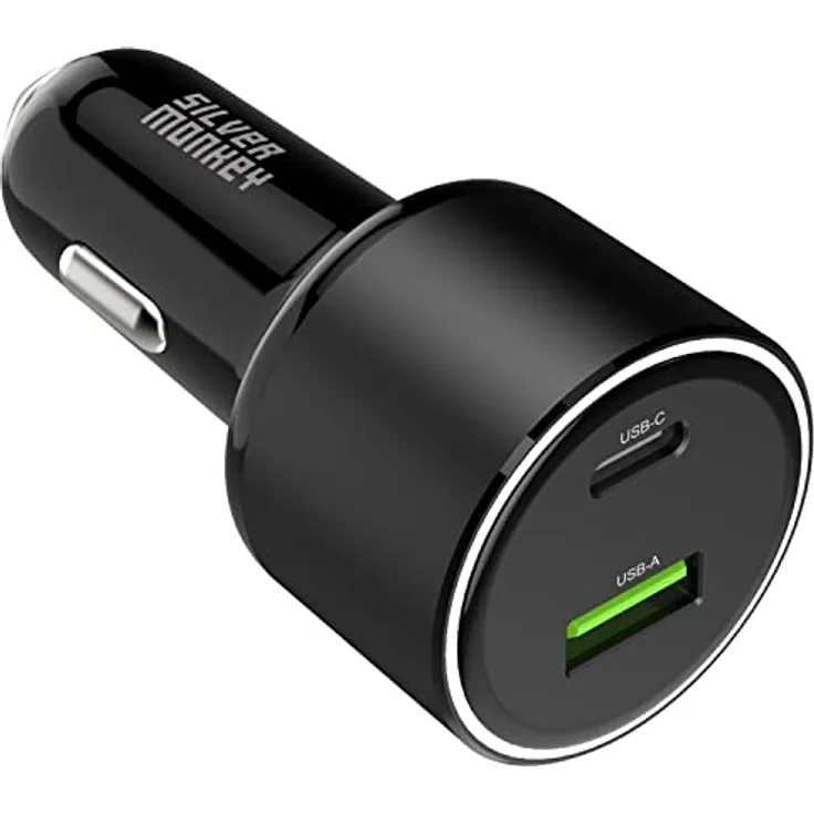 Silver Monkey SMA014, 100W Auto-Ladegerät mit 1xUSB-C PD und 1xUSB-A QC 3.0, Schwarz
