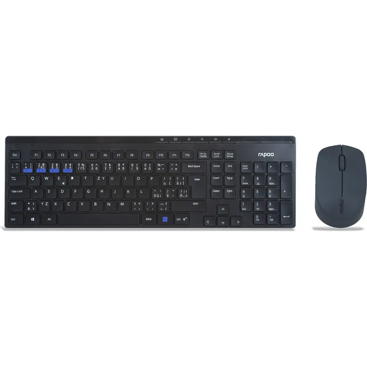 Rapoo 8100M, Wireless Multi-Mode Optische Maus und Tastatur Set, kabellose Büro-Lösung in Schwarz, UK-Tastaturlayout