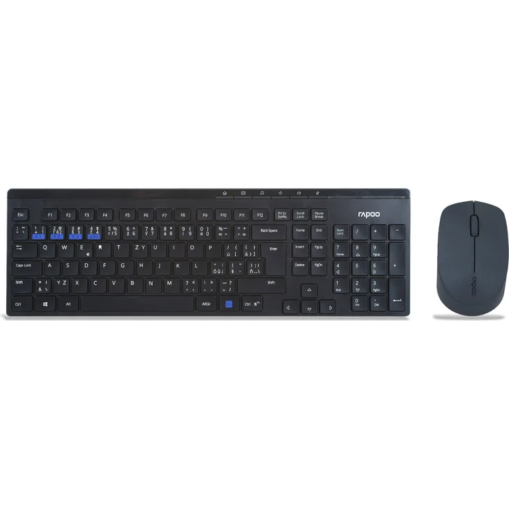 Rapoo 8100M, Wireless Multi-Mode Optische Maus und Tastatur Set, kabellose Büro-Lösung in Schwarz, UK-Tastaturlayout