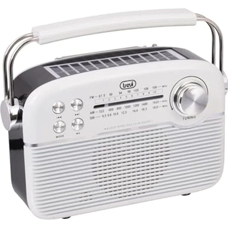 Trevi RA 7F50 BT, Tragbares Multiband-Solarradio mit USB- und microSD-Anschluss, Analog, Weiß – Bild 3