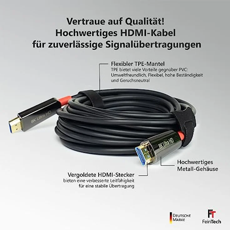 FeinTech 8K HDMI Glasfaserkabel 15m, 4K 120Hz, 1440p 144Hz für HDMI 2.1 Gaming, HDMI Kabel PS5 Xbox PC TV, 48Gbps, unterstützt eARC, CEC, VRR, HDR, Dolby Atmos, 3D, VMI90150 – Bild 5