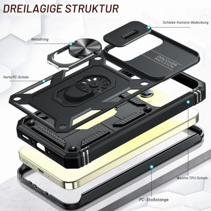 LeYi Kamerahülle für Samsung Galaxy A35 5G, Hybrid Metallring Ständer Cover mit 2 Hartglas Schutzfolien, schwarz – Bild 3