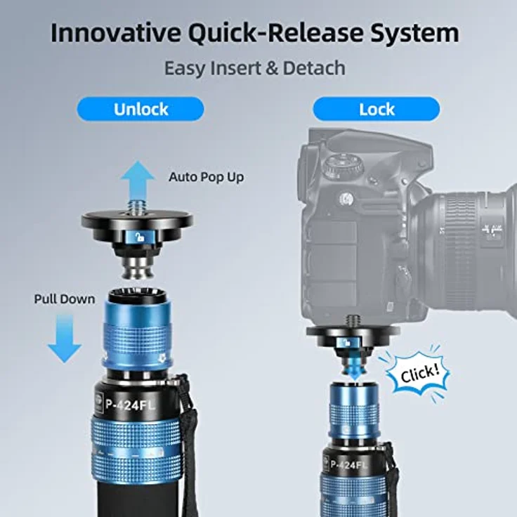 SIRUI P-424FL Kohlefaser Kamera Einbeinstativ Kit, 198CM Heavy Duty Professional Video Einbeinstativ mit VA-5 Fluid Video Kopf, Stativsockel, Flip Locks für DSLR Kamera – Bild 2