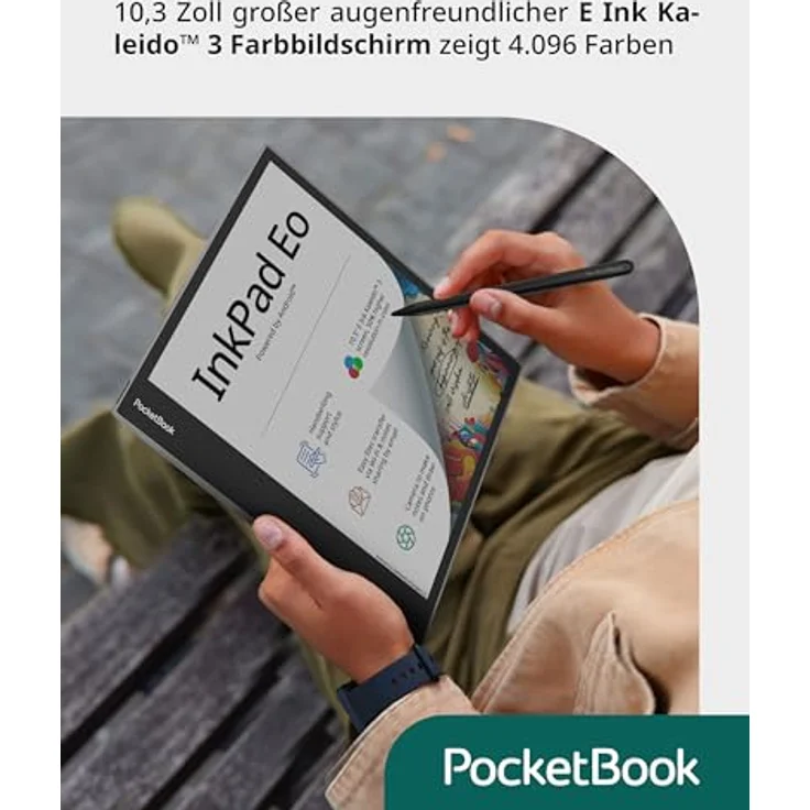 PocketBook e-Book Reader 'InkPad Eo' 64 GB Speicher, 26,12 cm (10,3 Zoll) E-Ink Kaleido 3 Farb-Touchscreen, SMARTlight Hintergrundbeleuchtung, Wi-Fi, Bluetooth, Lautsprecher Mist Grey – Bild 2