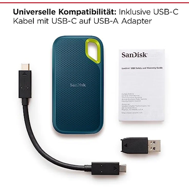 SanDisk Extreme Portable SSD 4 TB (tragbare NVMe SSD, USB-C, bis zu 1.050 MB/s Lesegeschwindigkeit und 1.000 MB/s Schreibgeschwindigkeit, wasser- und staubbeständig) Monterey – Bild 3
