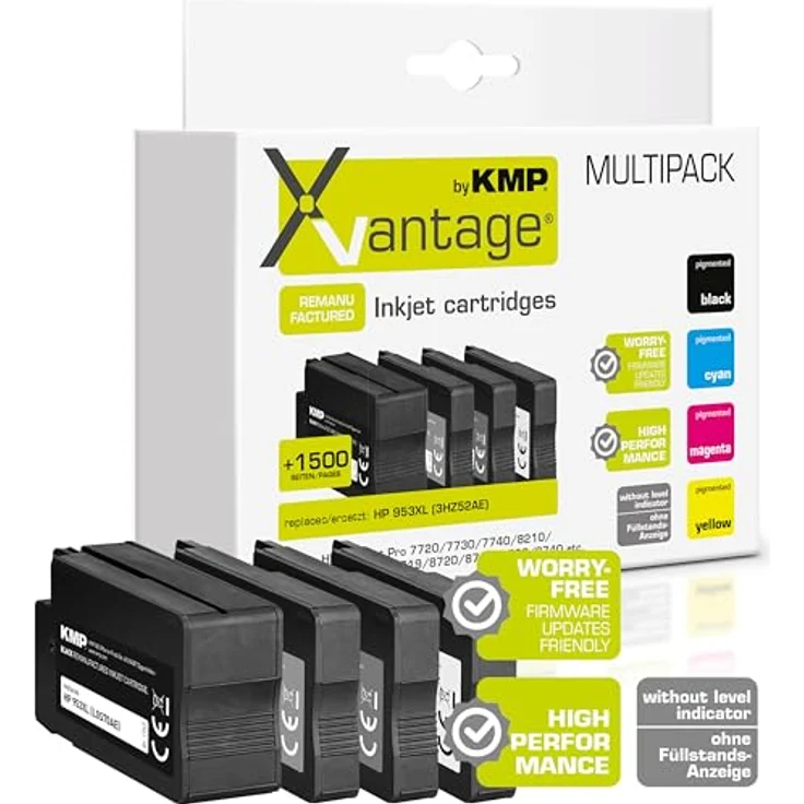 KMP Tintenpatrone 3HZ52AE, 4er Set schwarz/cyan/magenta/gelb, kompatibel mit HP 953XL, Nachfülltinte für bis zu 2.300 Seiten schwarz und 2.000 Seiten farbig – Bild 2