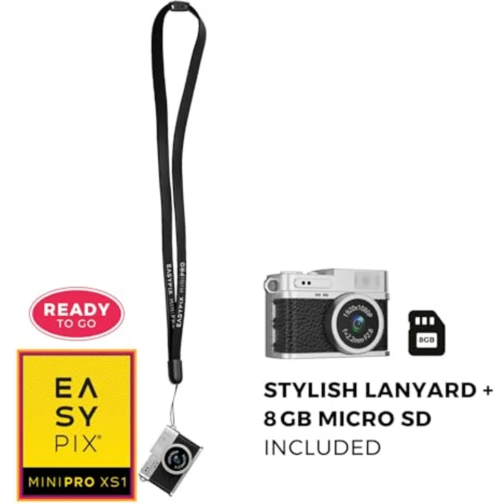 Easypix MiniPro XS1, Digitalkamera 2 Megapixel im Retro-Look, Full HD Video, Schwarz/Silber, mit integriertem Blitz und Akku – Bild 11