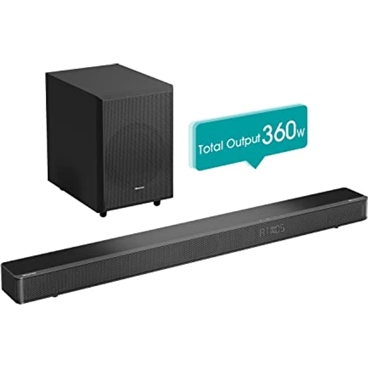 Hisense AX3120G 3.1.2 Soundbar mit kabellosem Subwoofer, 360W, Dolby Digital Plus, Dolby Atmos, Bluetooth, HDMI eARC/Optical/AUX/USB, Schwarz (2024) – Bild 2