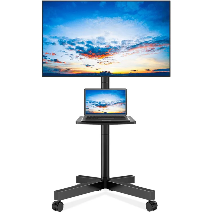 RFIVER TV Ständer Rollbar für 27-60 Zoll Fernseher, höhenverstellbar und neigbar, max. 40 kg, VESA 400x400 mm, schwarz