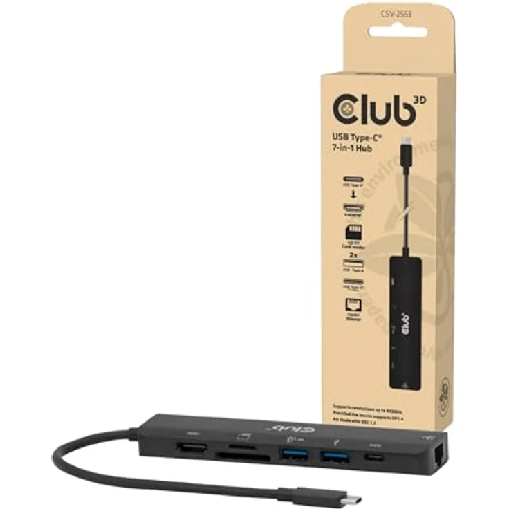 club3D CSV-2553, USB-C® Dockingstation mit 7 Ports, HDMI™, 2x USB-A, Gigabit Ethernet und integriertem Kartenleser, Power Delivery bis 100W – Bild 4