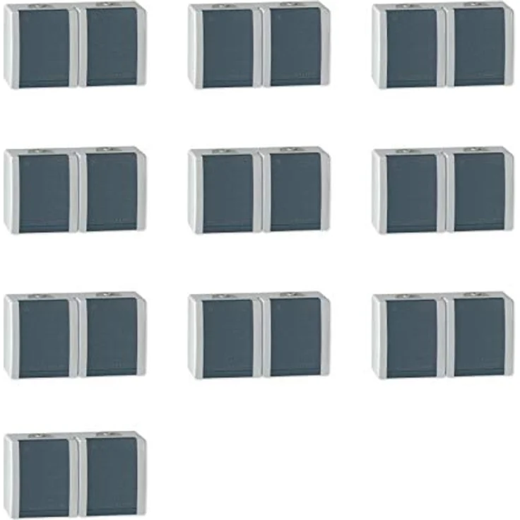ALING-CONEL 2-fach Aufputz Schutzkontakt Steckdose mit Klappdeckel 16A/250V~ / IP44 - Grau (10er Set) – Bild 1