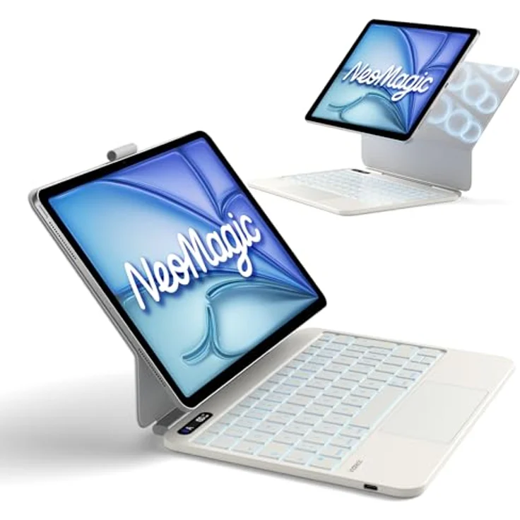 Inateck NeoMagic Magnetische Tastatur für iPad 11" M4/M3/M2, Air 5/4, Pro 11, mit großem Trackpad, LED-Anzeige, 7-farbig hinterleuchtet, QWERTZ, inklusive Stifthalter – Bild 1