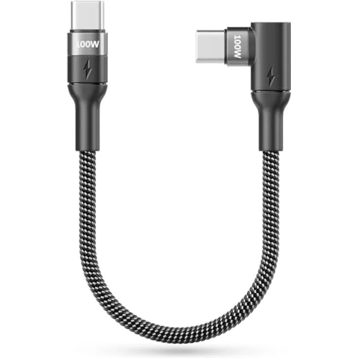 deleyCON 0,15m 100W USB C Ladekabel Gewinkelt, 90 Grad Stecker für Schnellladen und Datenübertragung, kompatibel mit iPhone 17/16/15 Pro Max, Galaxy S25/S24/S23, MacBook, iPad Pro, PS5 – Bild 3